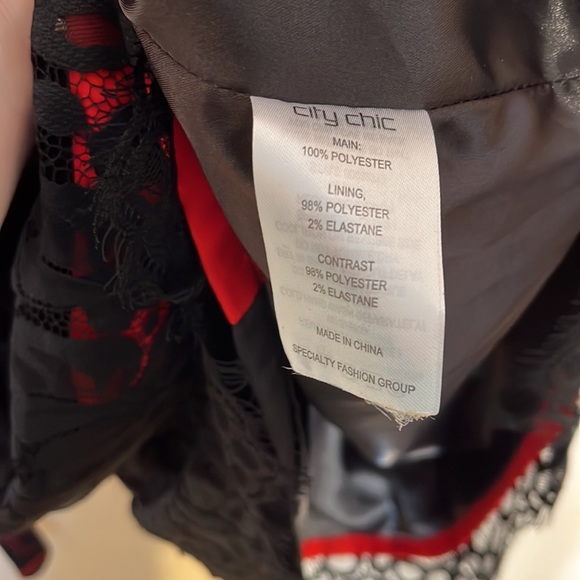 New City Chic belted black lace dress with red underlay plus size - Picture 8 of 8
